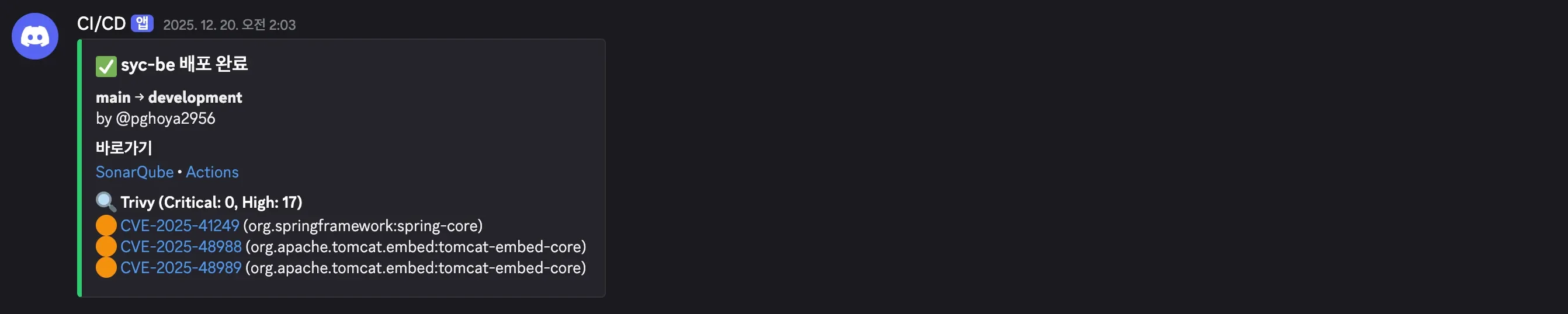 Discord 알림 - 취약점 발견