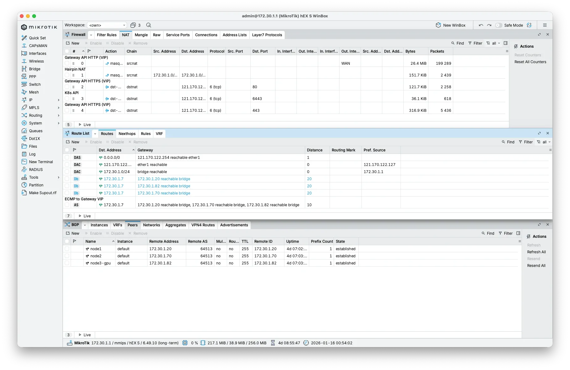 MikroTik BGP+ECMP 구성 결과