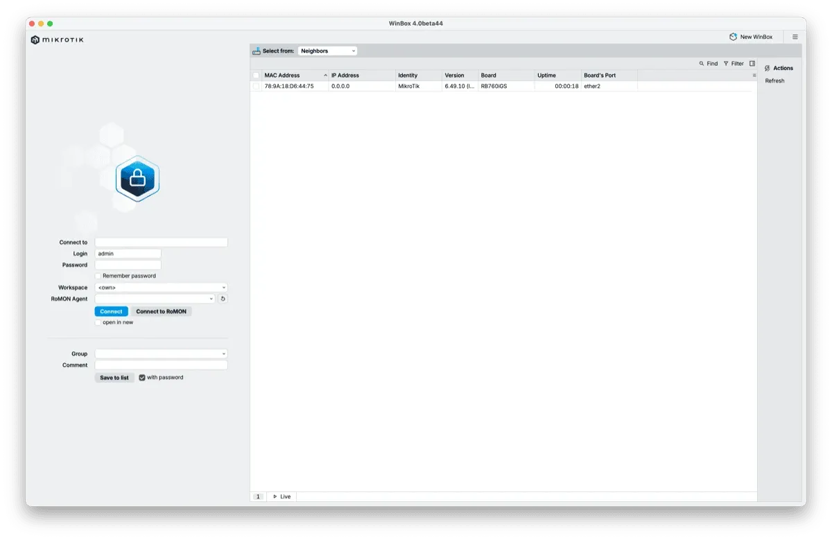 WinBox Neighbor Discovery