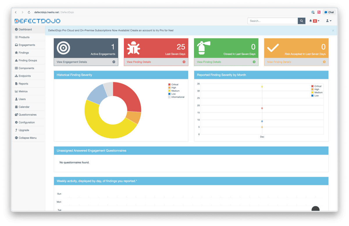DefectDojo 대시보드