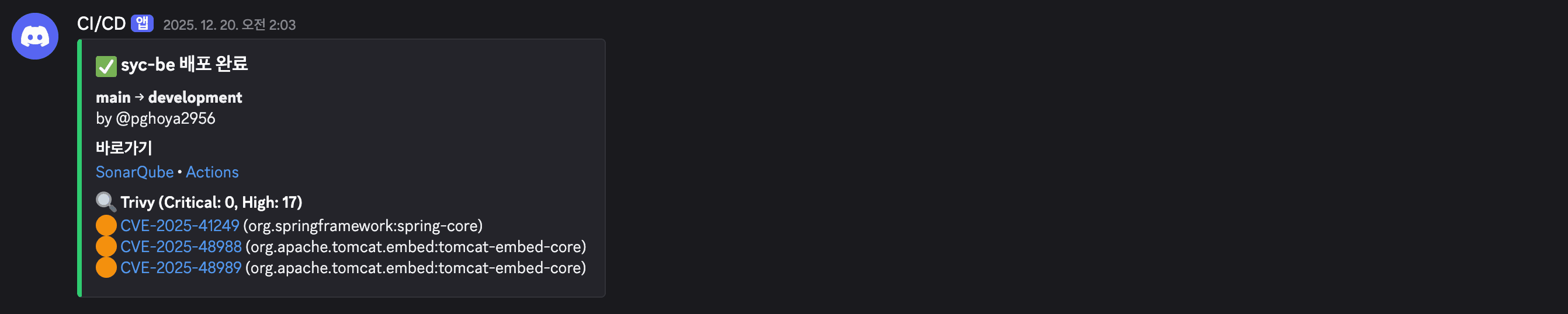 Discord 알림 - 취약점 발견