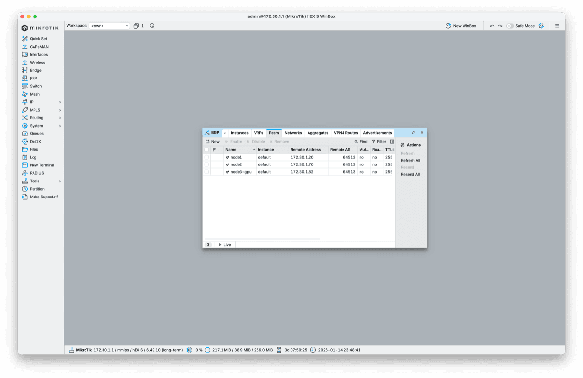 MikroTik BGP peer 상태